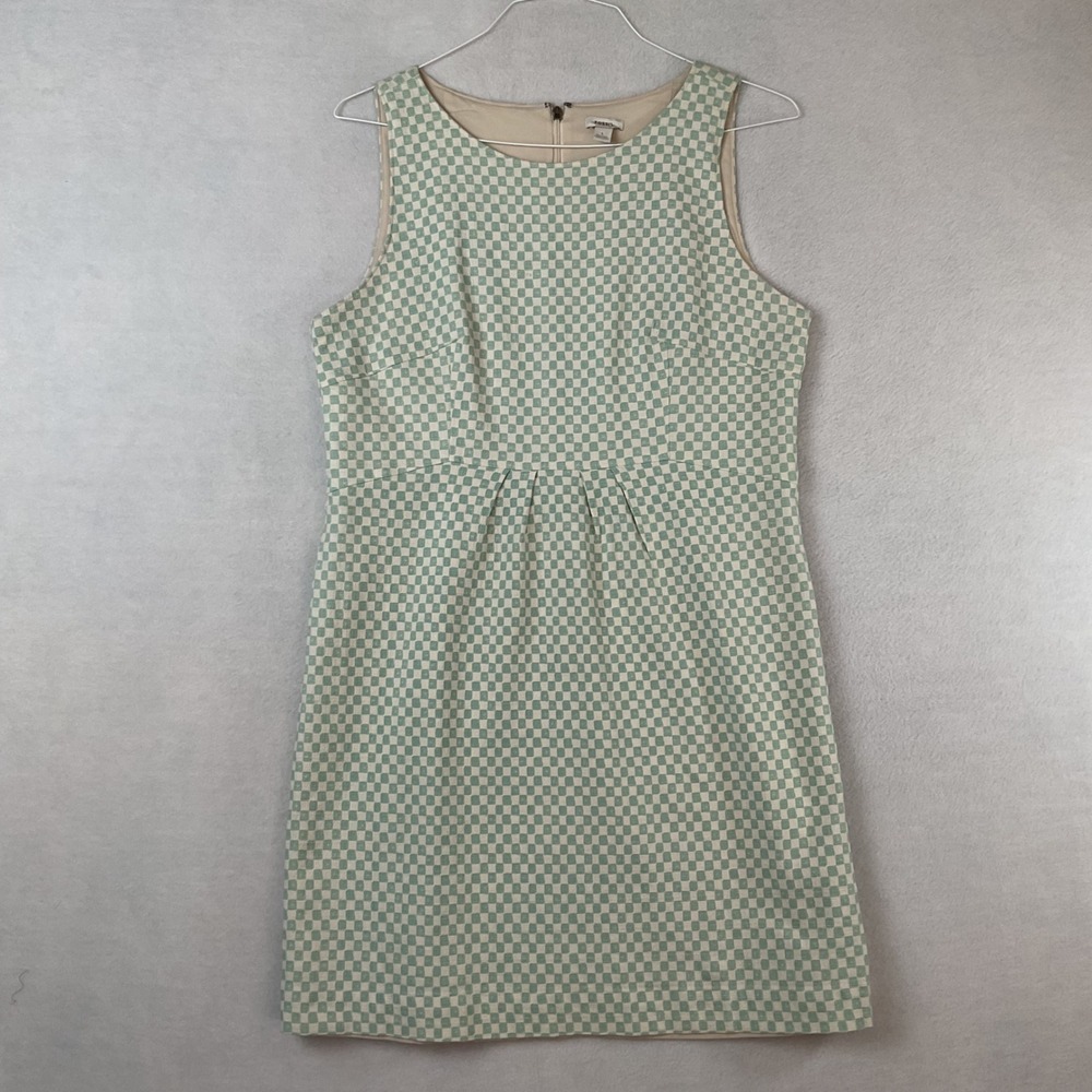 Fossil Womens Sage‎ Green Checkered Sleeveless Shift Dress Size L Cotton Blend